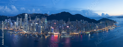 Aerial view of Hong Kong City at dusk