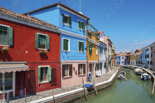 Colorful Residential house in Burano island, Venice, Italy. © leeyiutung