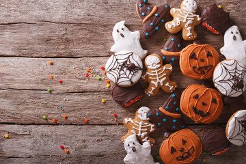 delicious Halloween ginger biscuits closeup. horizontal top view
