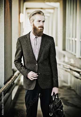 young handsome attractive bearded model man 
