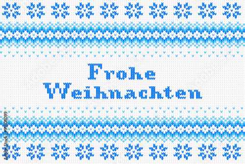 gestrickte Weihnachtskarte in blau weiß 
