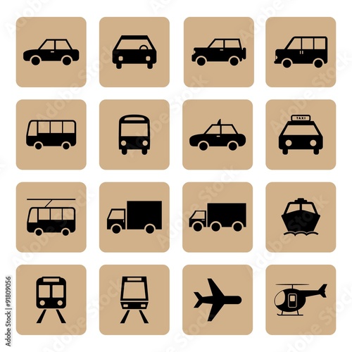 Vehicle and Transportation icons set. Car icon. Plubic bus icon.