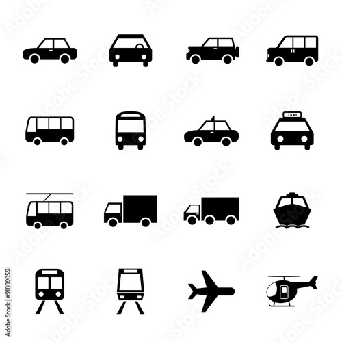 Vehicle and Transportation icons set. Car icon. Plubic bus icon.