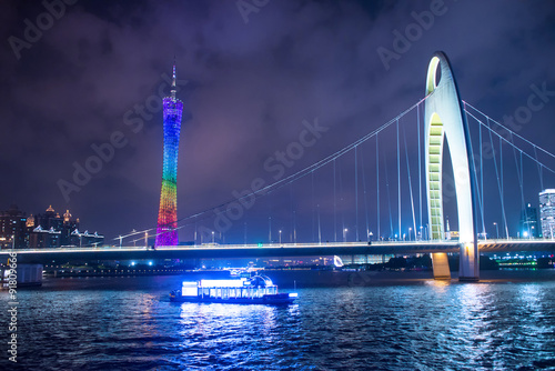 night view of Guangzhou Tower and Pearl River