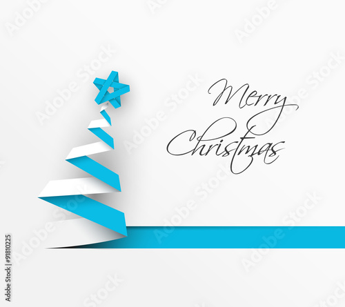 Simple vector christmas tree made from blue paper stripe