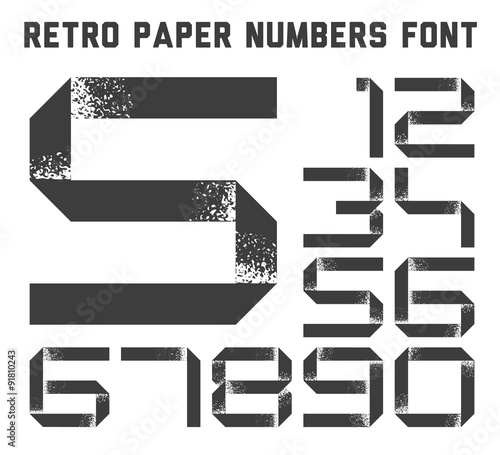 Grunge paper ribbon numbers font
