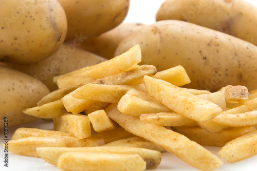 french fries on white background