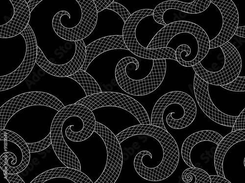 Abstract vector seamless pattern with curling grid lines. Decorative endless texture