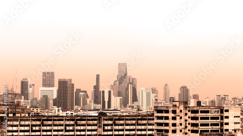 cityscape of bangkok, abandoned building in city 