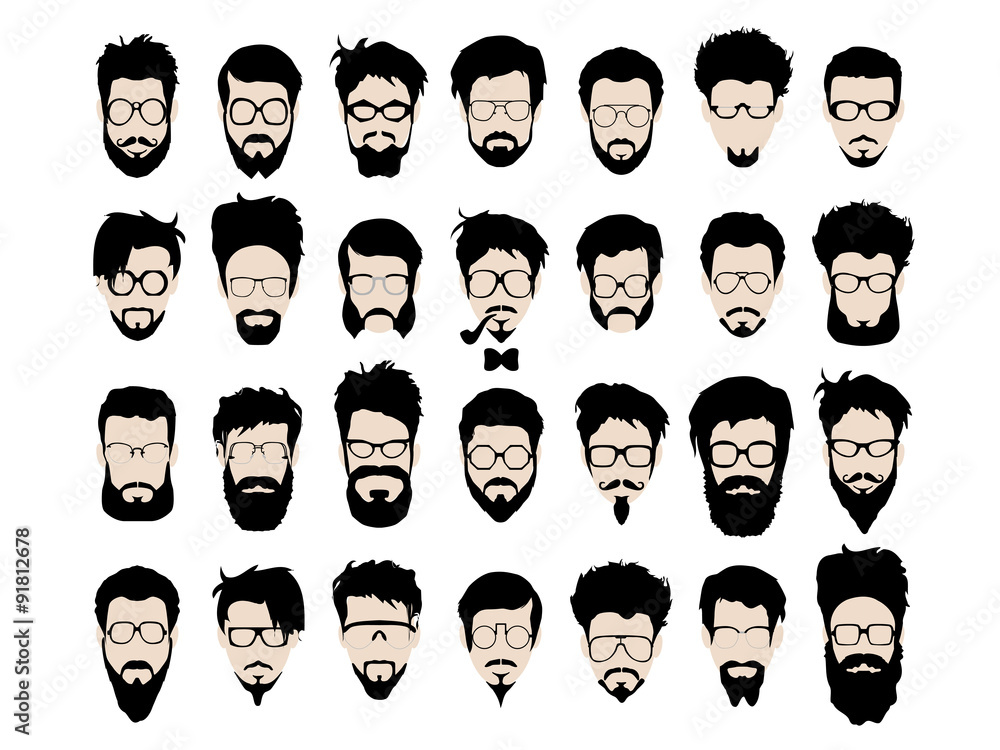 Vector set of hipster style haircut, glasses, beard, mustache Vector set of hipster style haircut, glasses, beard, mustache