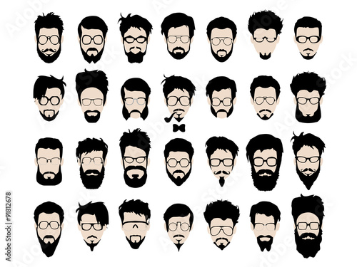 Vector set of hipster style haircut, glasses, beard, mustache