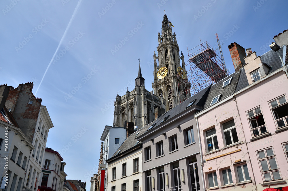 Fototapeta premium Cathedral of Our Lady Tower in Antwerp