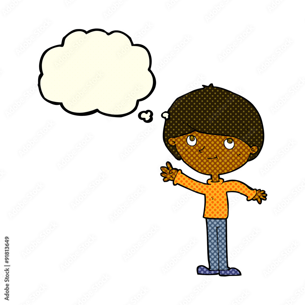 cartoon happy boy with thought bubble cartoon happy boy with thought bubble
