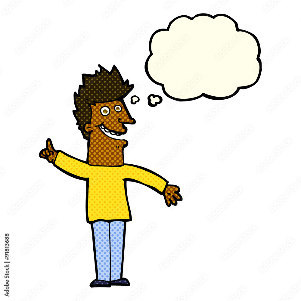 cartoon happy man with thought bubble cartoon happy man with thought bubble