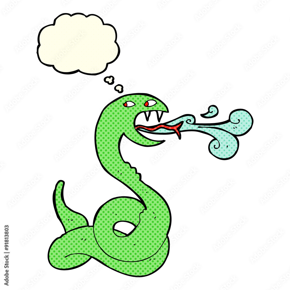 Naklejka premium cartoon hissing snake with thought bubble