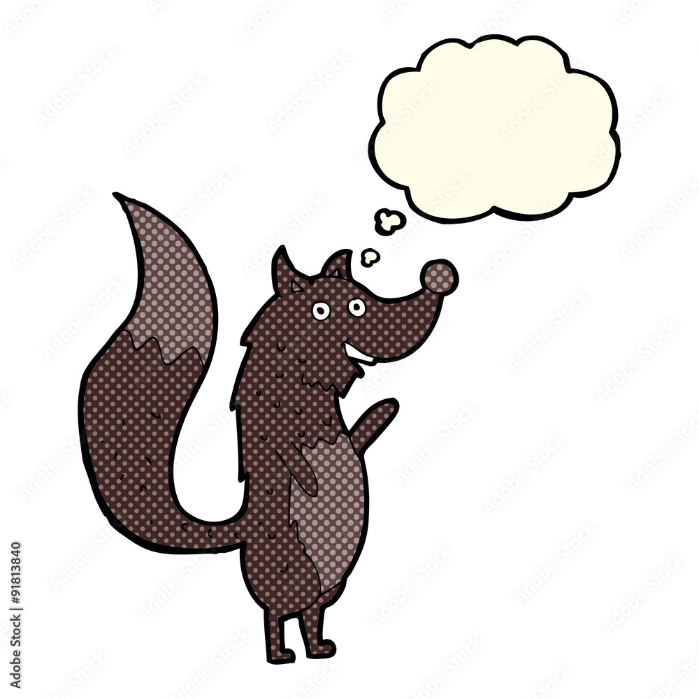 cartoon waving wolf with thought bubble cartoon waving wolf with thought bubble