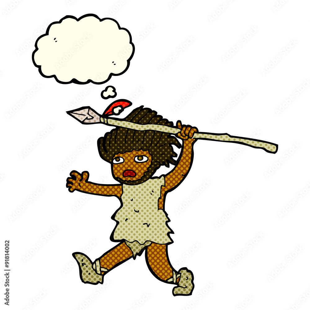 Naklejka premium cartoon caveman with thought bubble