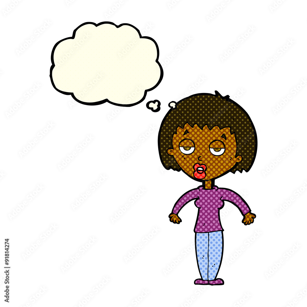 cartoon woman shrugging shoulders with thought bubble cartoon woman shrugging shoulders with thought bubble