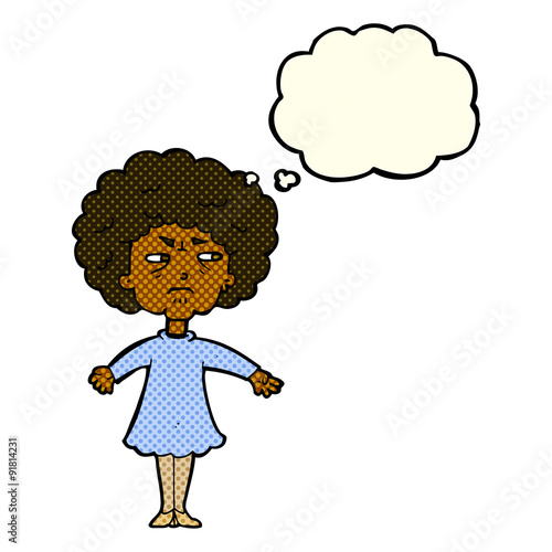 cartoon bitter old woman with thought bubble