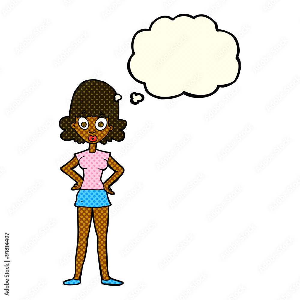 cartoon surprised woman with thought bubble cartoon surprised woman with thought bubble
