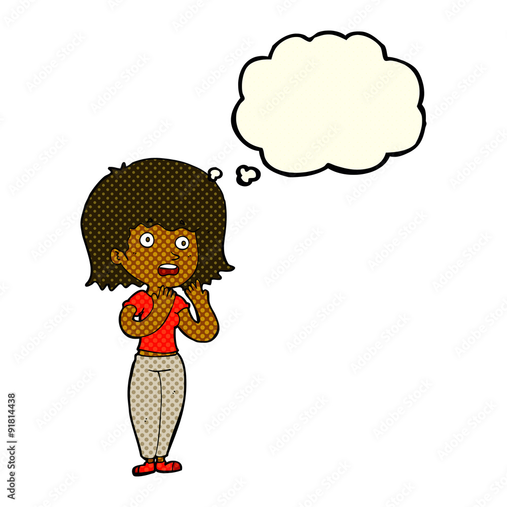 cartoon shocked woman with thought bubble cartoon shocked woman with thought bubble
