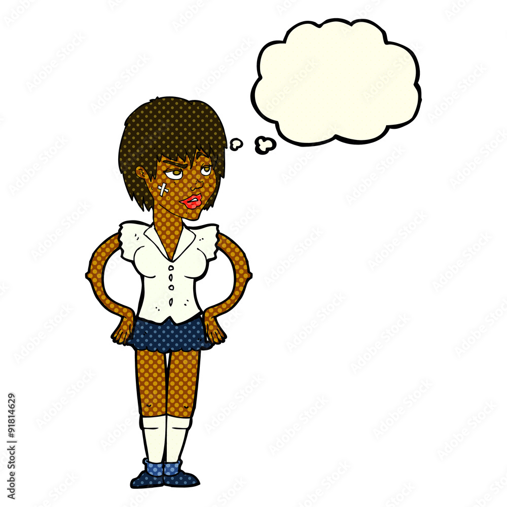 cartoon tough woman with hands on hips with thought bubble cartoon tough woman with hands on hips with thought bubble