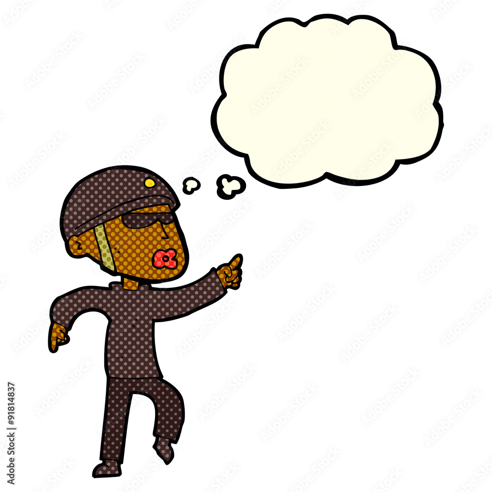 cartoon man in bike helmet pointing with thought bubble cartoon man in bike helmet pointing with thought bubble
