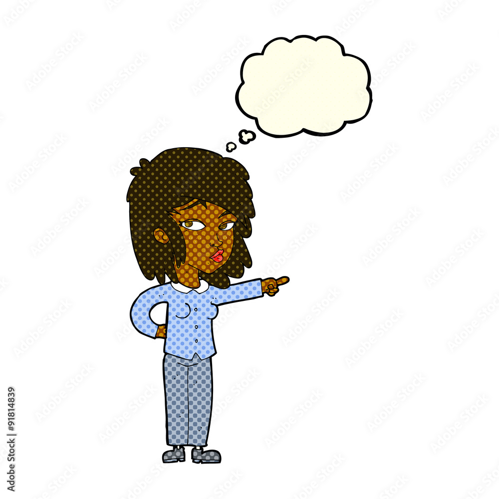 cartoon woman pointing with thought bubble cartoon woman pointing with thought bubble