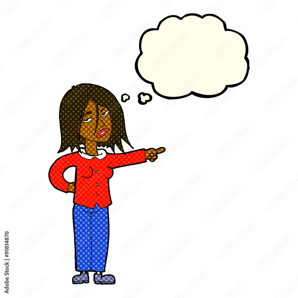 cartoon woman pointing with thought bubble cartoon woman pointing with thought bubble