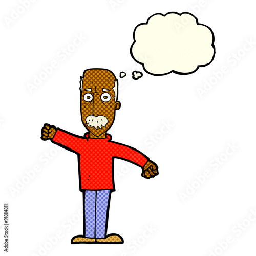 cartoon angry old man with thought bubble