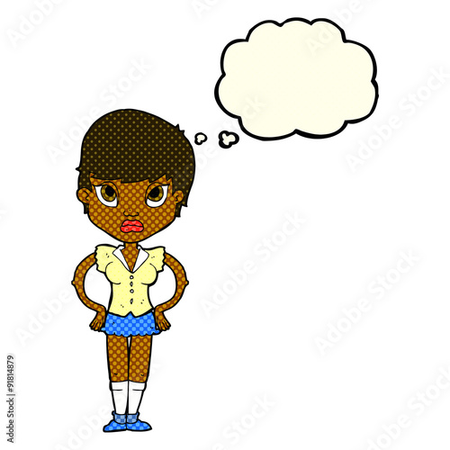 cartoon annoyed girl with thought bubble