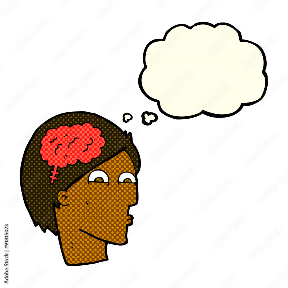 cartoon head with brain symbol with thought bubble cartoon head with brain symbol with thought bubble