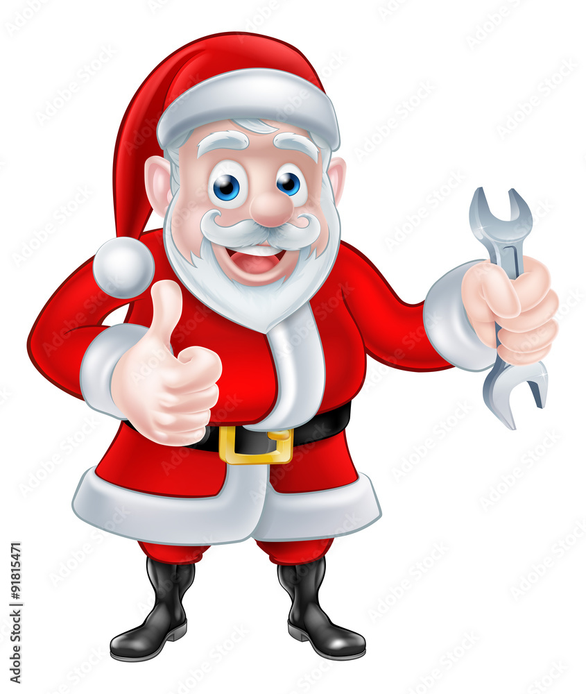 Cartoon Santa Giving Thumbs Up and Holding Spanner Cartoon Santa Giving Thumbs Up and Holding Spanner