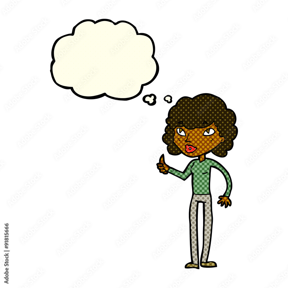 cartoon woman giving thumbs up symbol with thought bubble cartoon woman giving thumbs up symbol with thought bubble