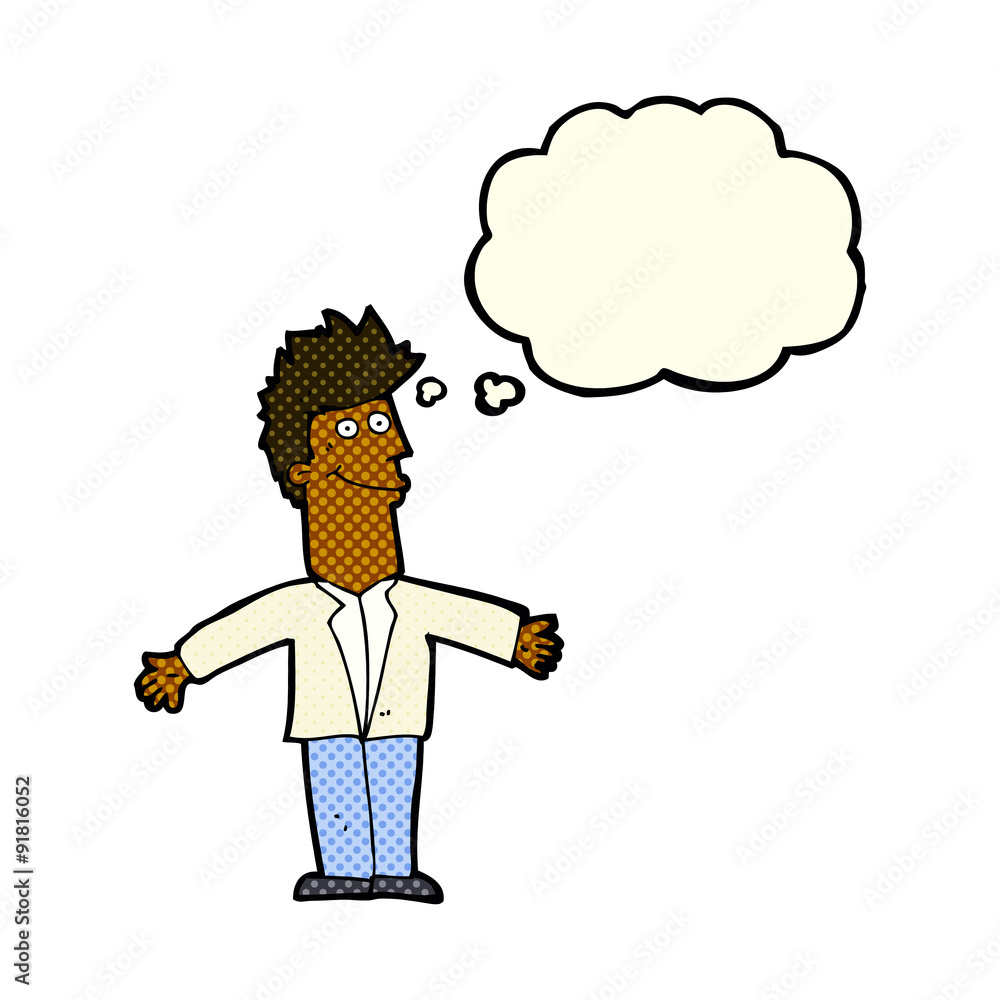 cartoon happy man with thought bubble cartoon happy man with thought bubble