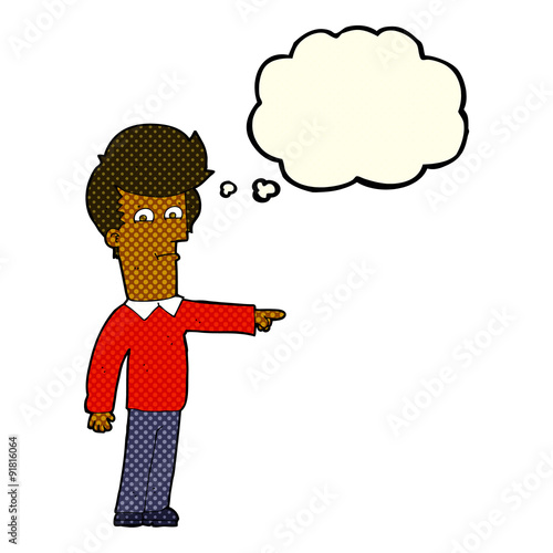 cartoon man pointing with thought bubble