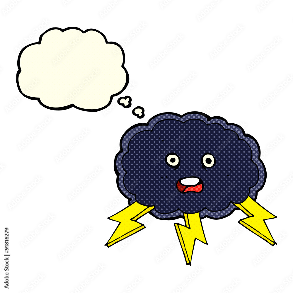 cartoon cloud and lightning bolt symbol with thought bubble cartoon cloud and lightning bolt symbol with thought bubble