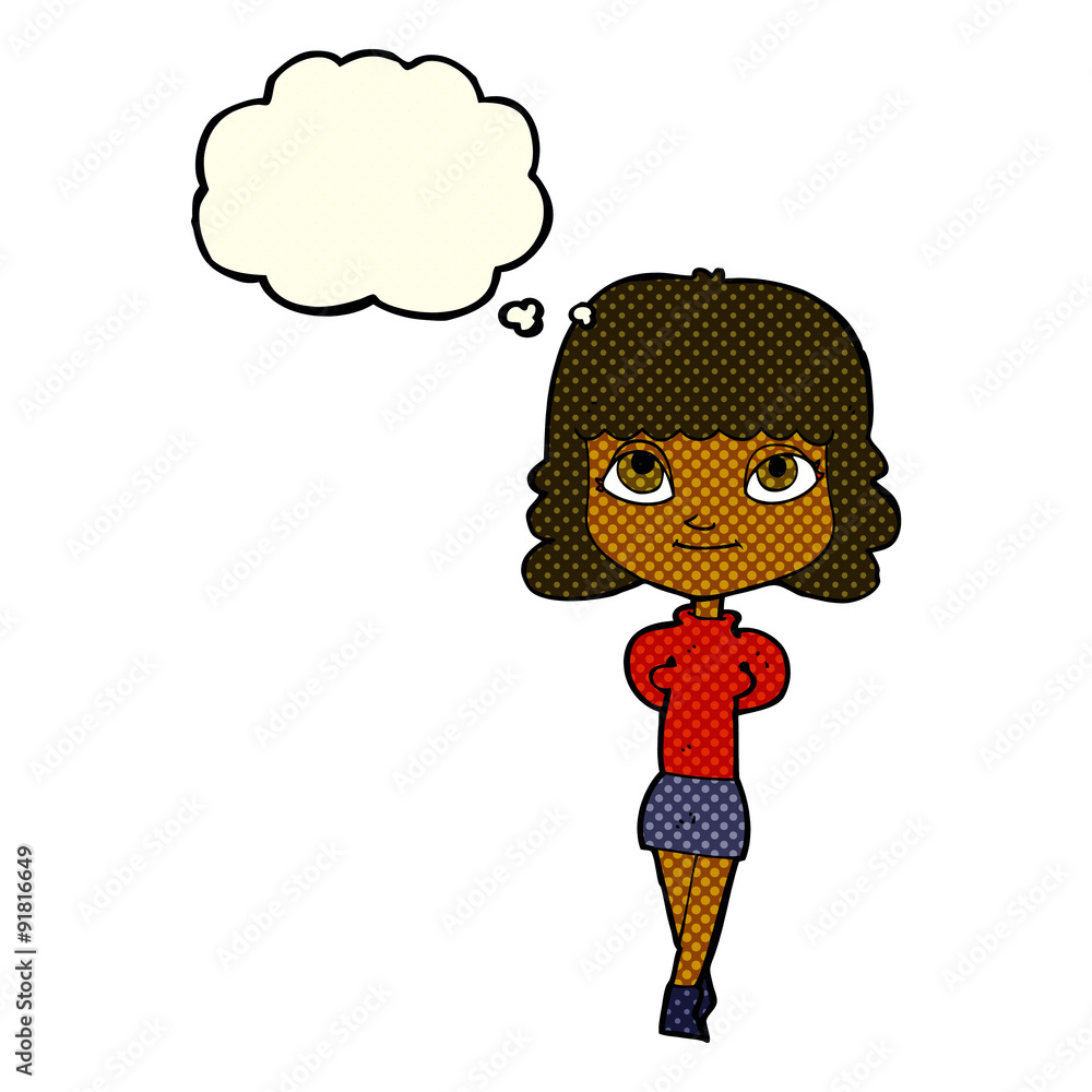 cartoon happy girl with thought bubble cartoon happy girl with thought bubble