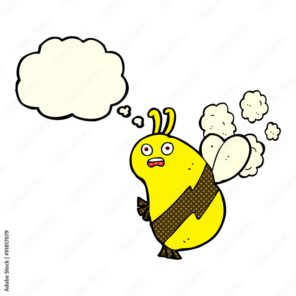 Obraz premium funny cartoon bee with thought bubble
