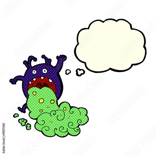 cartoon gross monster being sick with thought bubble