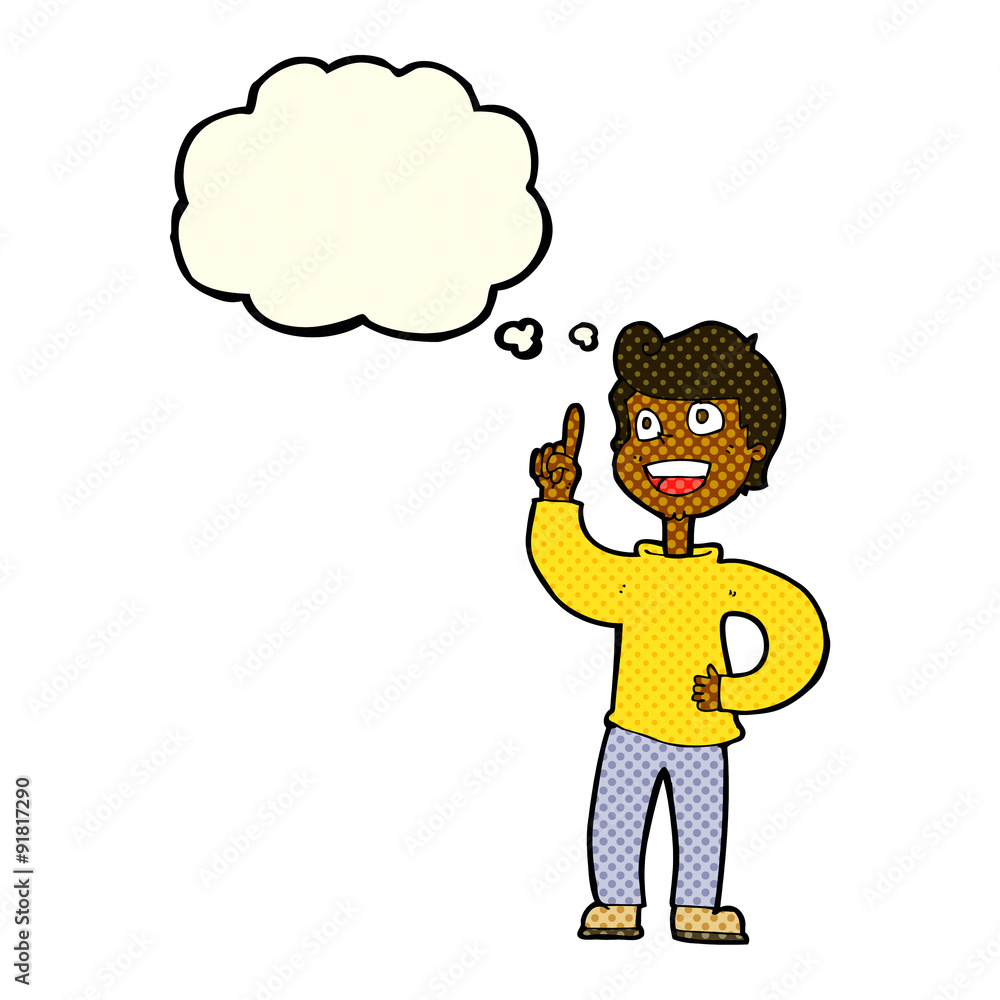 cartoon boy with great idea with thought bubble cartoon boy with great idea with thought bubble