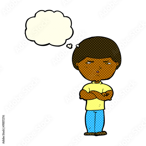 cartoon grumpy man with thought bubble