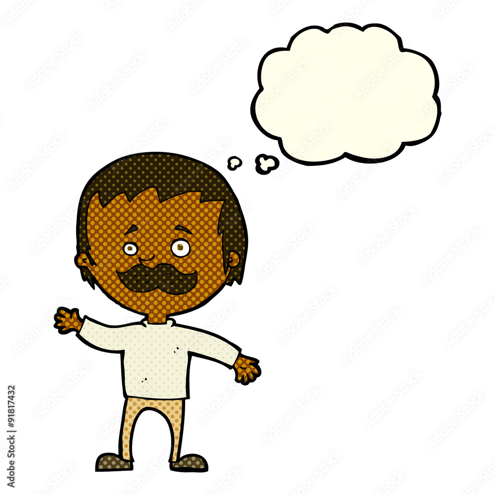 cartoon man with mustache waving with thought bubble cartoon man with mustache waving with thought bubble