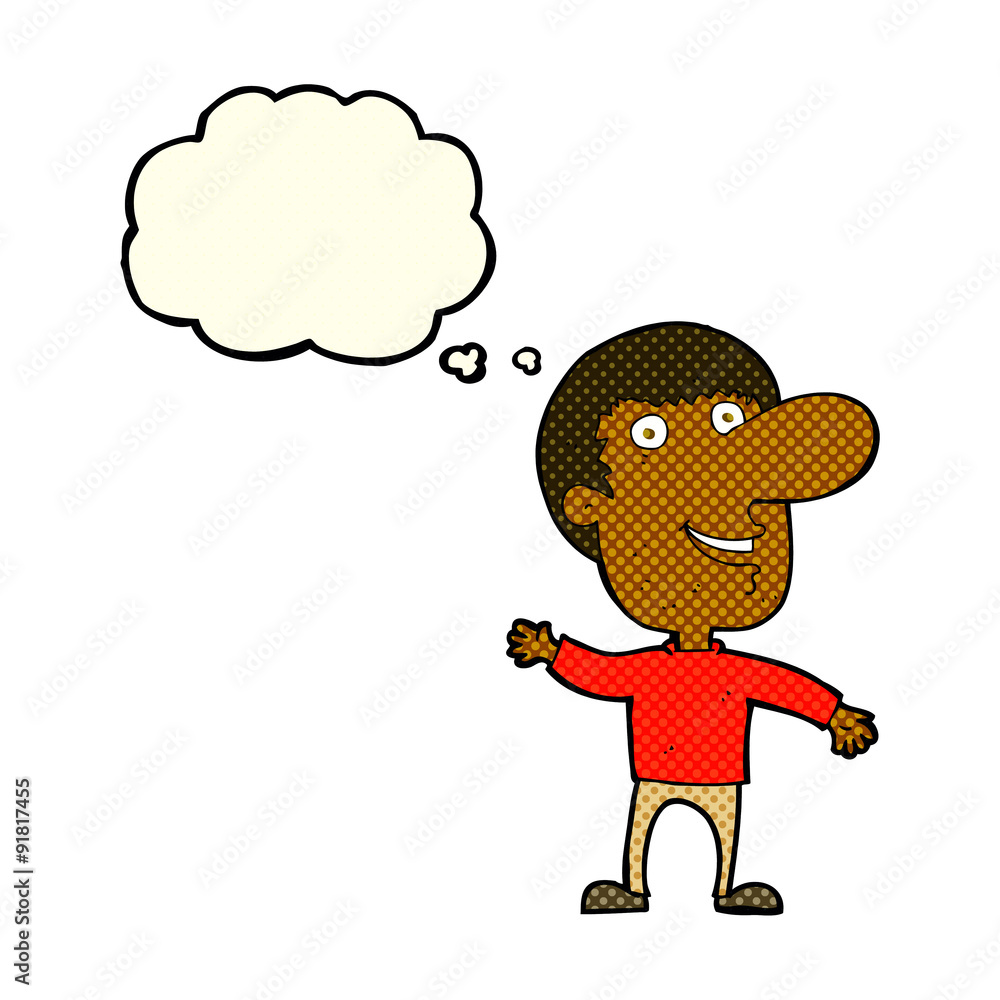 cartoon waving man with thought bubble cartoon waving man with thought bubble