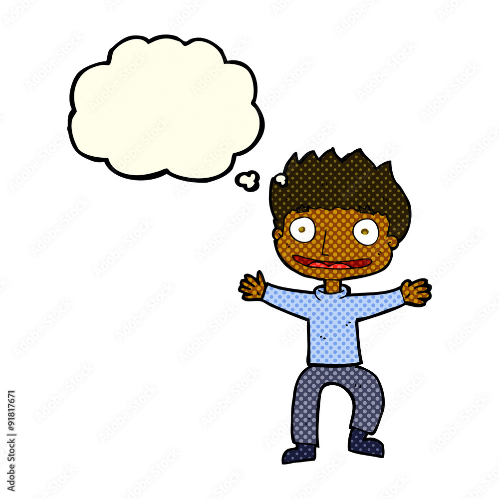 cartoon grinning boy with thought bubble cartoon grinning boy with thought bubble