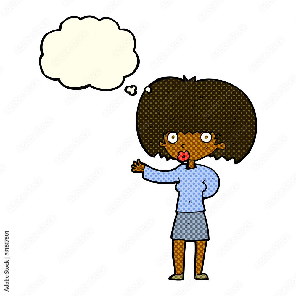 cartoon woman gesturing with thought bubble cartoon woman gesturing with thought bubble