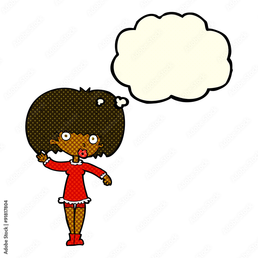 cartoon waving girl with thought bubble cartoon waving girl with thought bubble