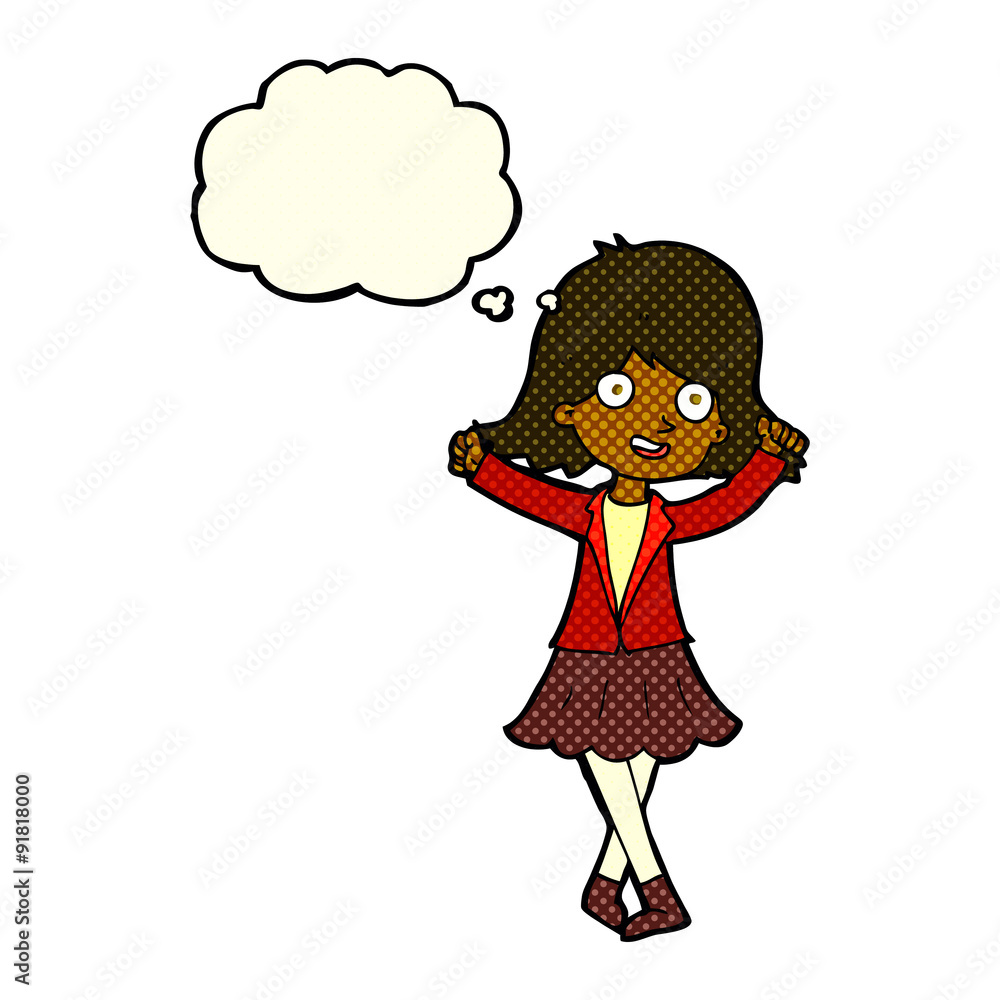 cartoon happy girl with thought bubble cartoon happy girl with thought bubble