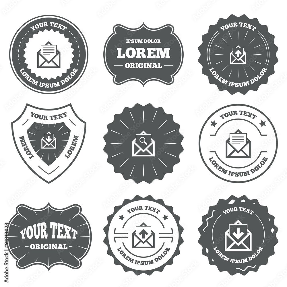 Mail envelope icons. Message document symbols. Mail envelope icons. Message document symbols.