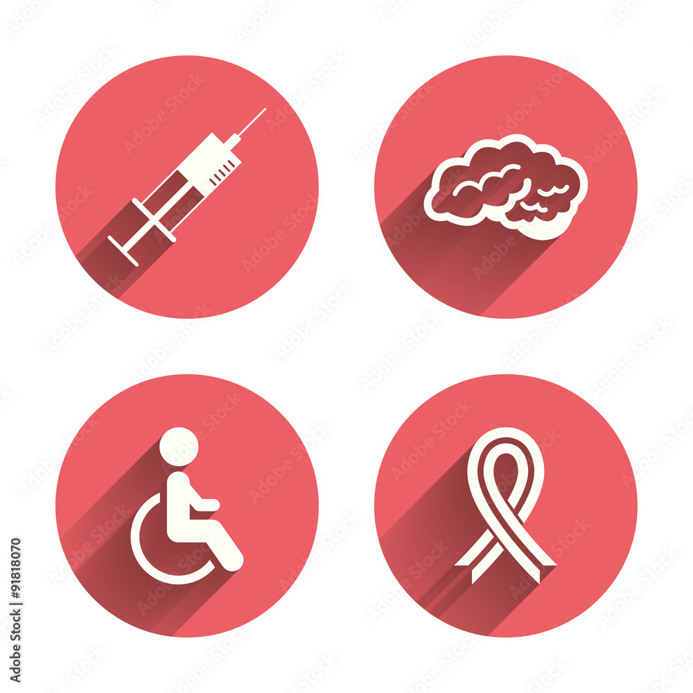 Medicine icons. Syringe, disabled, brain. Medicine icons. Syringe, disabled, brain.